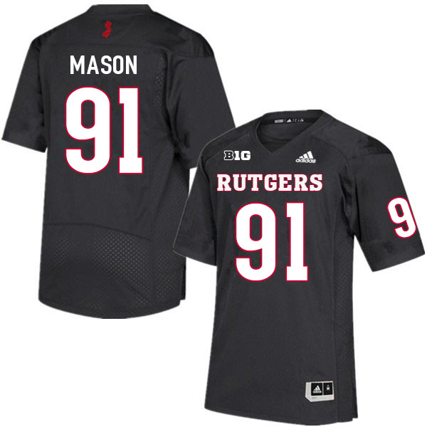 Men #91 Tijaun Mason Rutgers Scarlet Knights College Football Jerseys Sale-Black